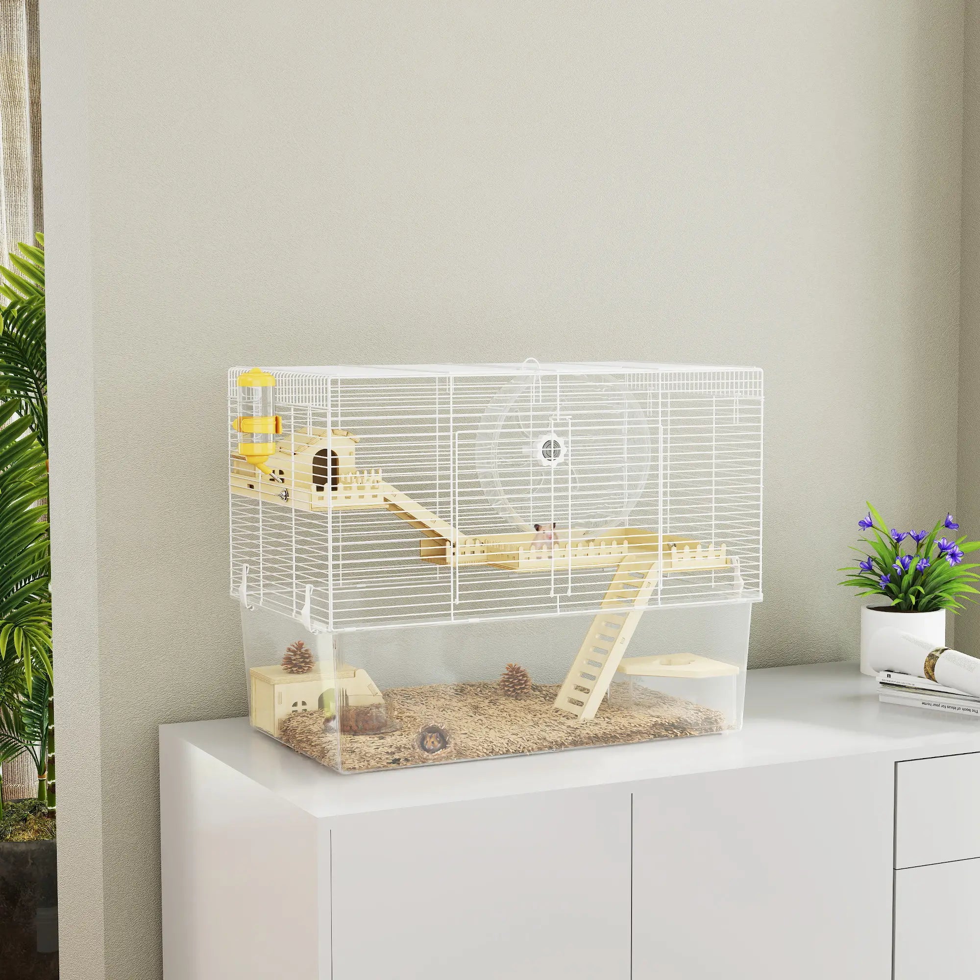 Hamster Cage with Deep Bottom, Wooden Ramp, Hut, Exercise Wheel, White Hamster Cages at Gallery Canada
