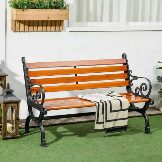 47 Inch Outdoor Garden Bench, Patio Loveseat, 528 lbs. Capacity, Teak Color Outdoor Benches Black, Teak Colour at Gallery Canada