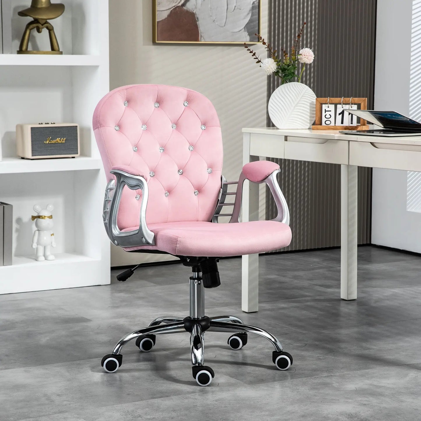 Adjustable Height Office Chair, Tufted Back Computer Desk Chair, Pink Task Chairs at Gallery Canada