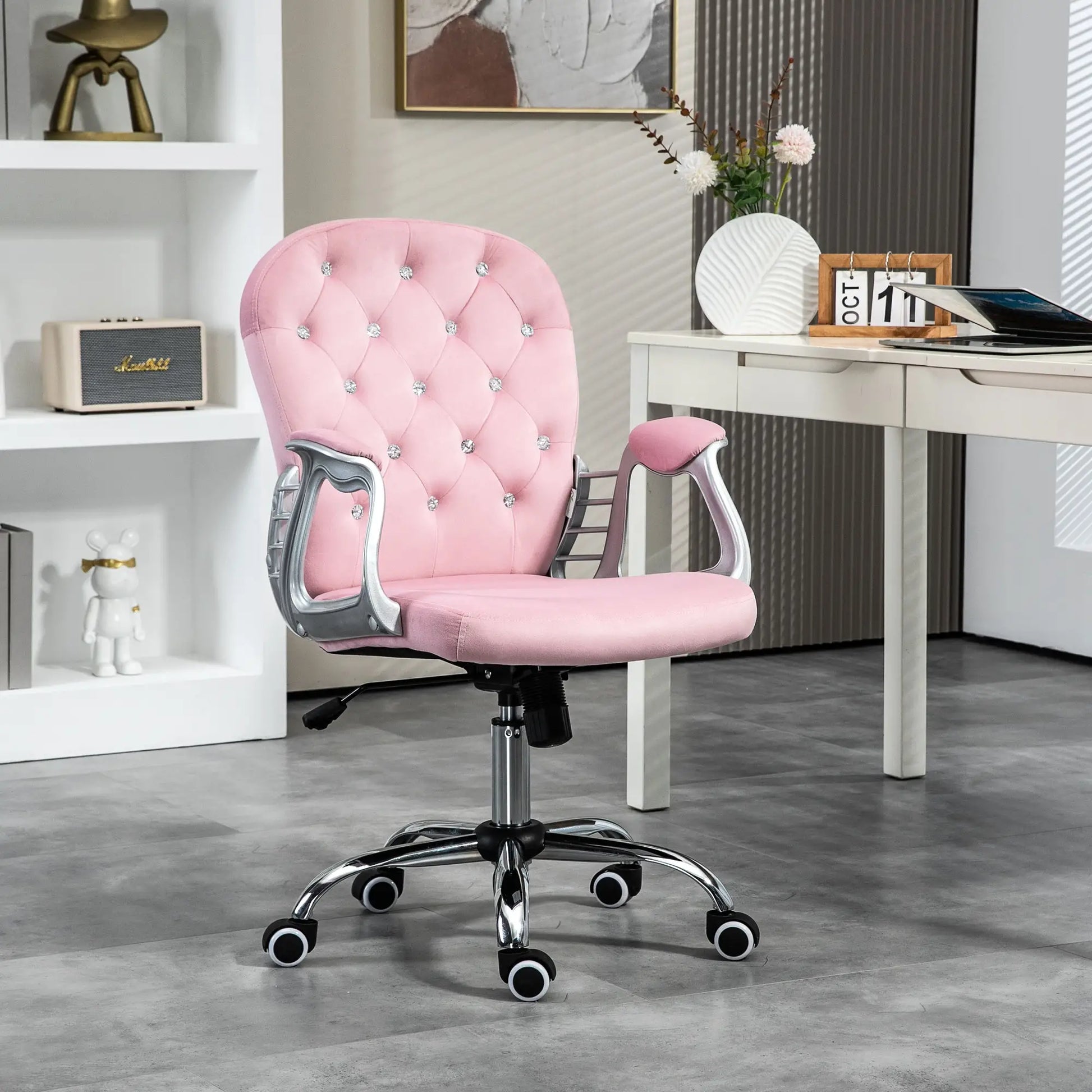 Adjustable Height Office Chair, Tufted Back Computer Desk Chair, Pink Task Chairs at Gallery Canada