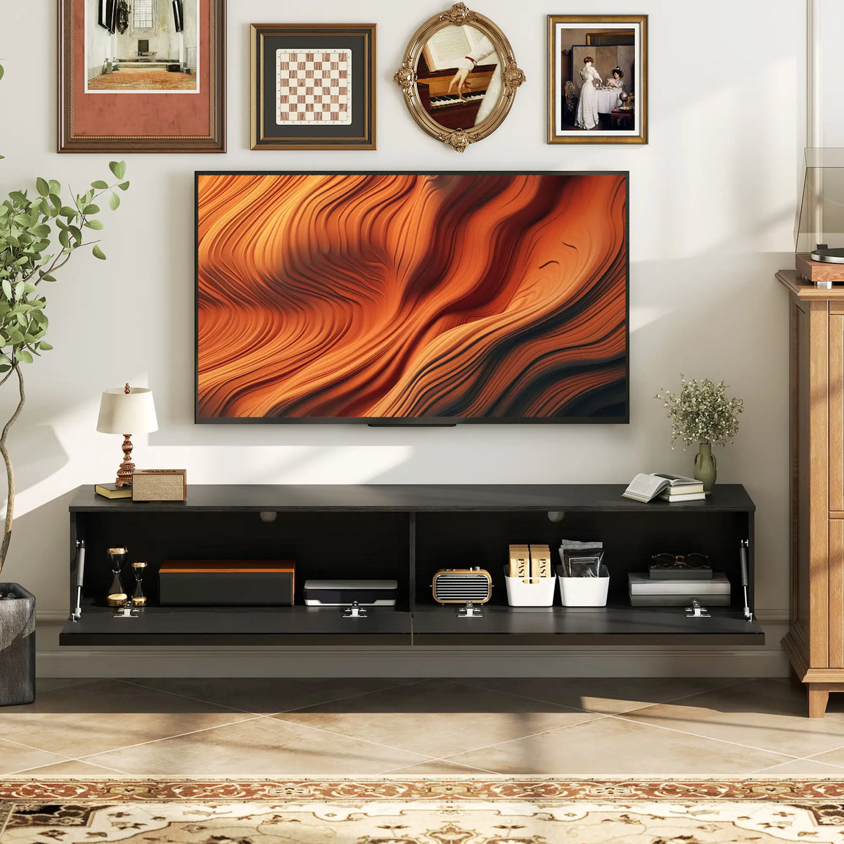 Wall Mounted TV Stand, Floating Cabinet With Storage, For TVs Up To 70", Black