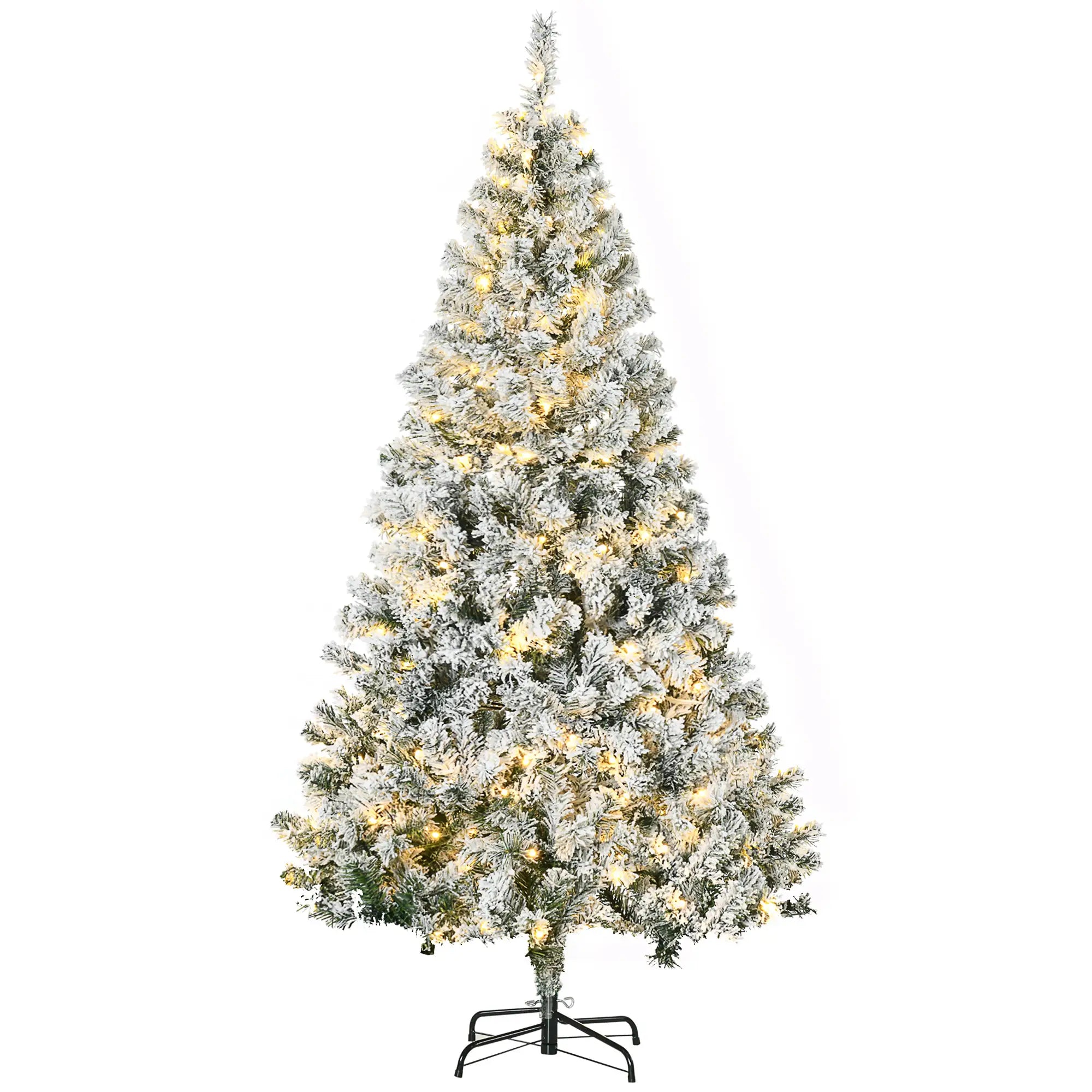 6ft Prelit Snow Flocked Christmas Tree, Metal Base, Warm White LED Pre Lit Christmas Trees Green at Gallery Canada