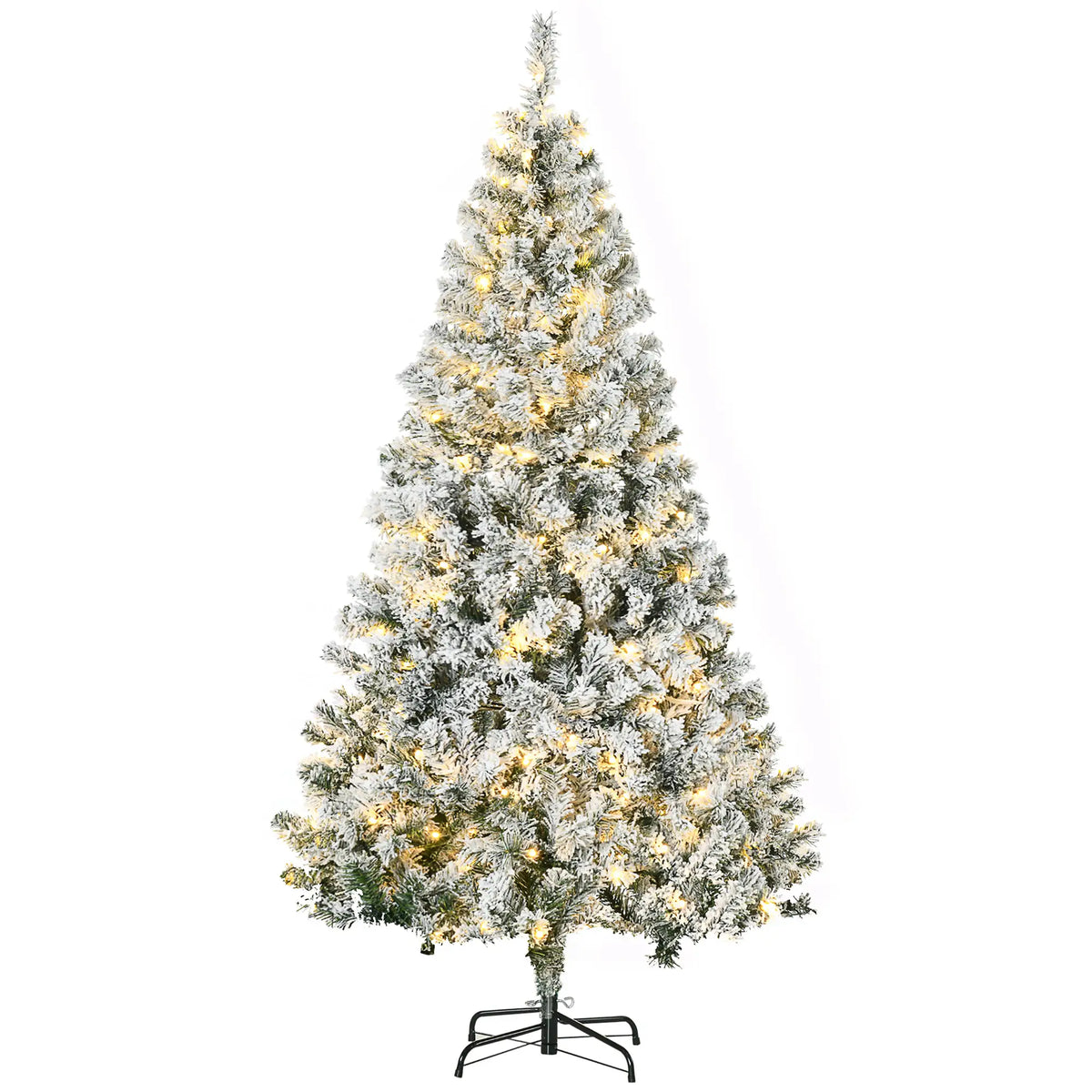 6ft Prelit Snow Flocked Christmas Tree, Metal Base, Warm White LED Pre Lit Christmas Trees Green at Gallery Canada