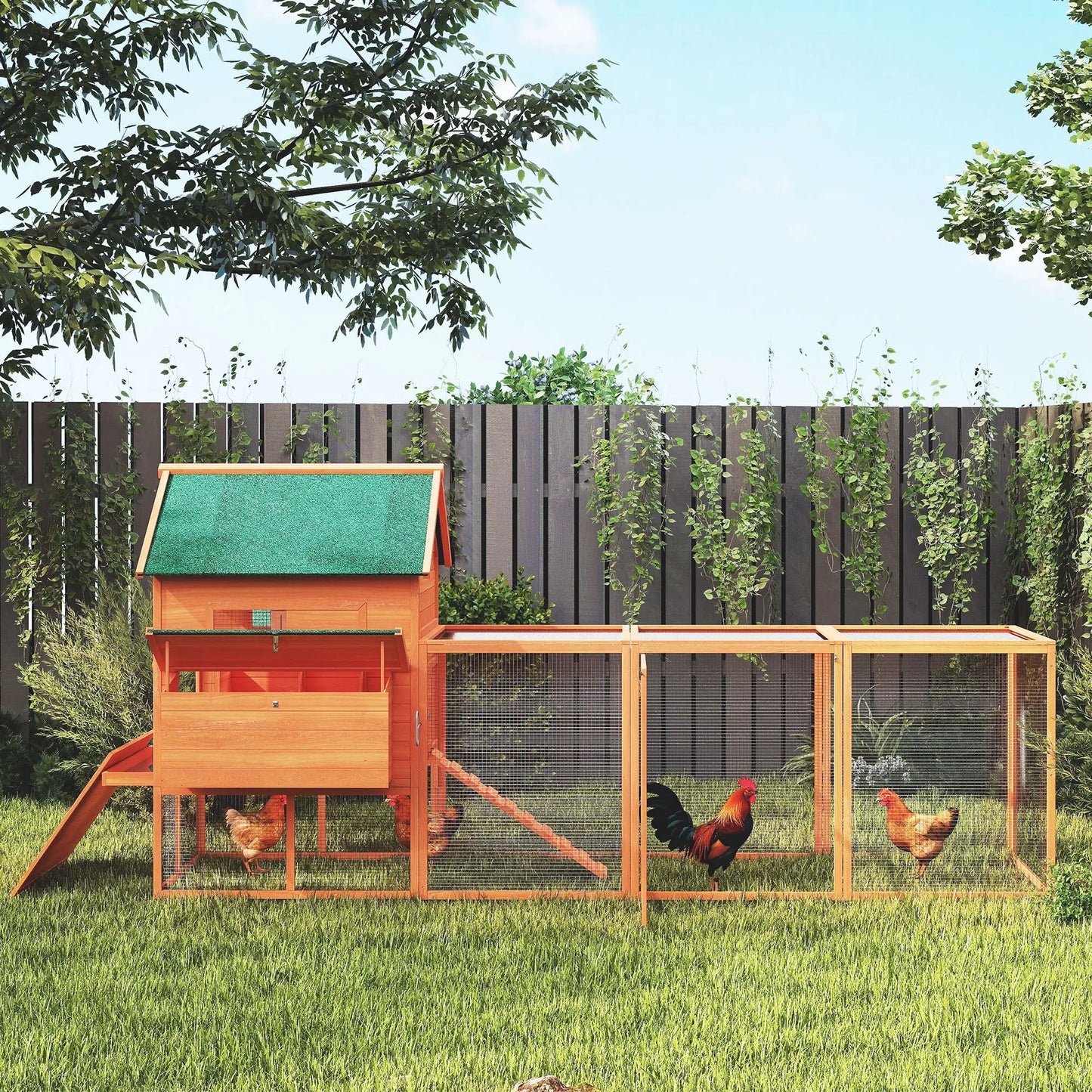 137" Wooden Chicken Coop With Run, Nesting Box, Orange Chicken Coops at Gallery Canada