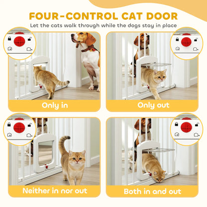 29.5-33.5" Adjustable Dog Gate with Cat Door, White