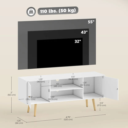 TV Stand for 55 Inches, Storage Shelves, Wood Legs, White TV Stands at Gallery Canada