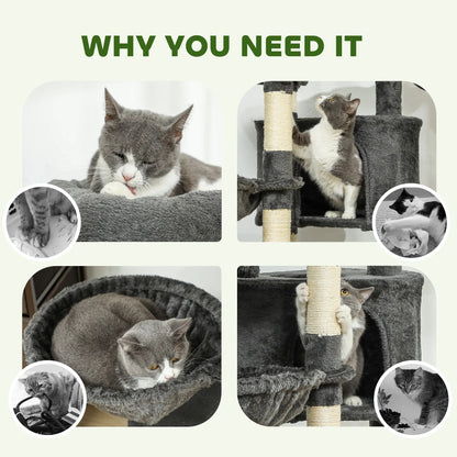 52.5" Cat Tree Tower, Scratching Posts, Condos, Bed, Dark Grey Cat Trees at Gallery Canada