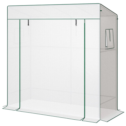 Walk-In Tomato Greenhouse, Lean-To, Reinforced PE Cover, Roll-Up Door, Mesh Windows, White Greenhouses White at Gallery Canada