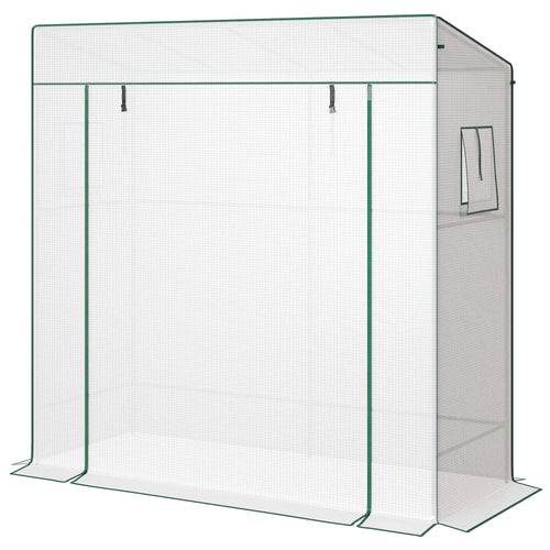 Walk-In Tomato Greenhouse, Lean-To, Reinforced PE Cover, Roll-Up Door, Mesh Windows, White