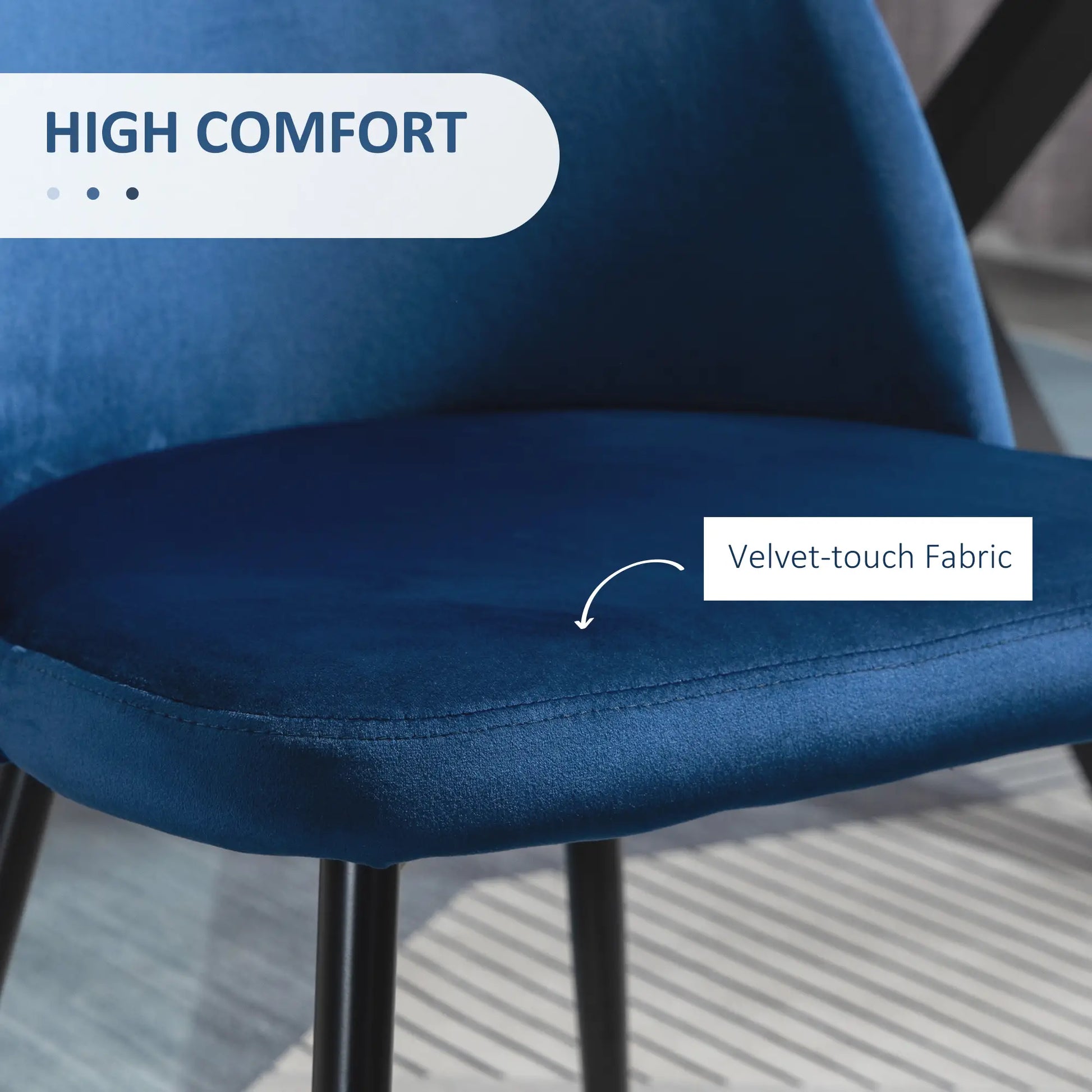 Modern Dining Chairs, Mid-Back Velvet Upholstery, Set of 4, Dark Blue Bar Stools at Gallery Canada