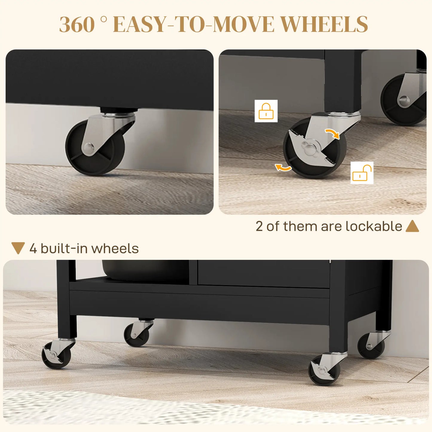 Modern Rolling Kitchen Island Cart, Natural Wood Top, Black Kitchen Islands & Kitchen Carts at Gallery Canada