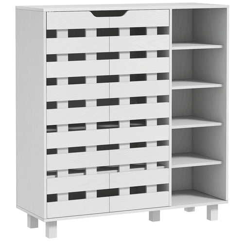 21 Pair Shoe Cabinet, 5-Tier Double Door Cupboard, White