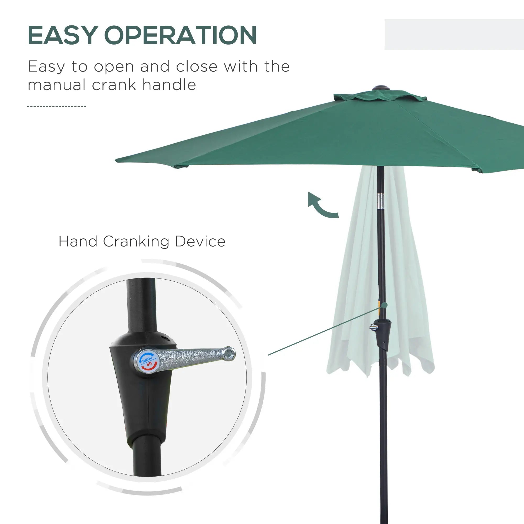 8.5FT Round Garden Parasol, 6 Ribs, Tilt Canopy, Crank Handle, Green Sun Umbrellas at Gallery Canada