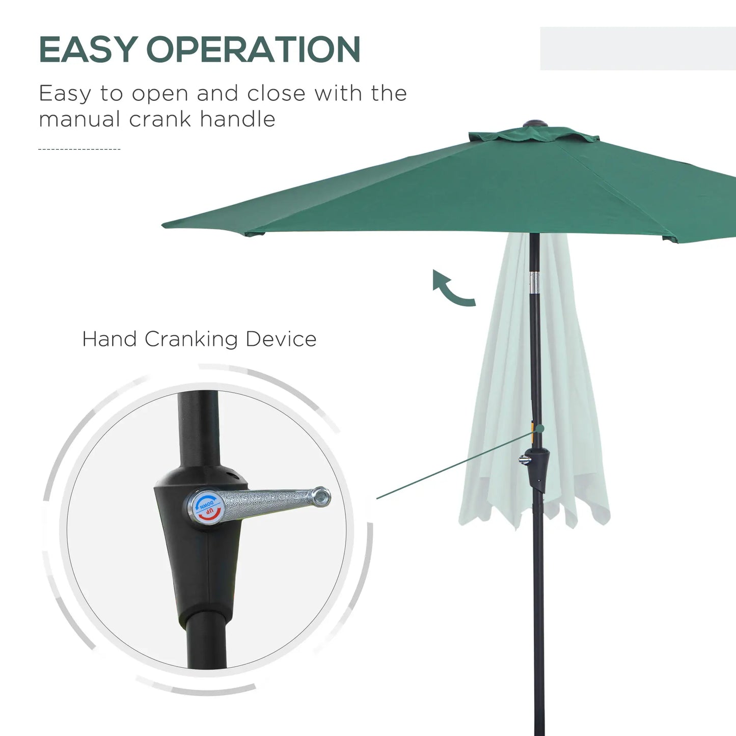 8.5FT Round Garden Parasol, 6 Ribs, Tilt Canopy, Crank Handle, Green Sun Umbrellas at Gallery Canada