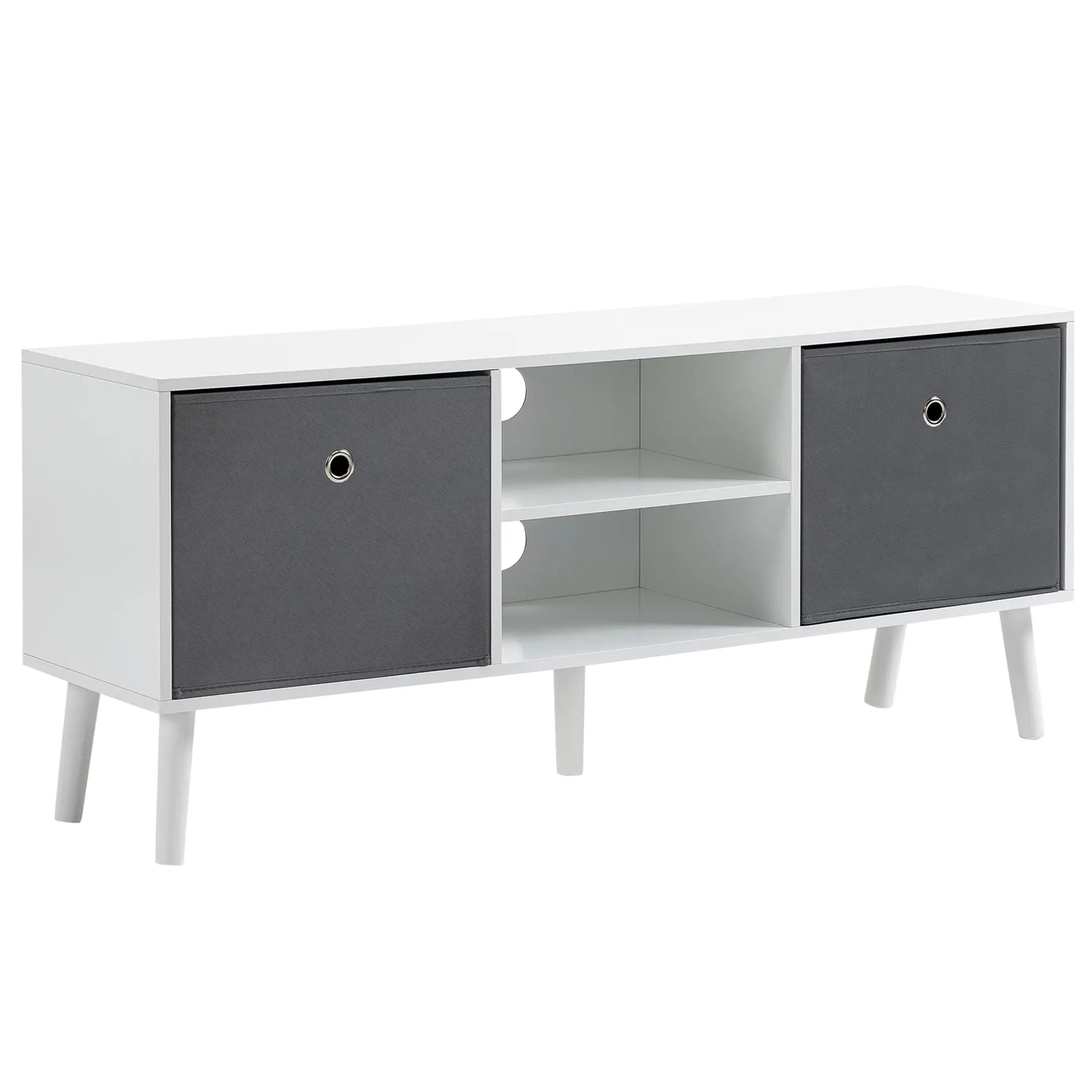 Modern TV Stand with Foldable Drawers, Shelves, White TV Stands White, Grey at Gallery Canada