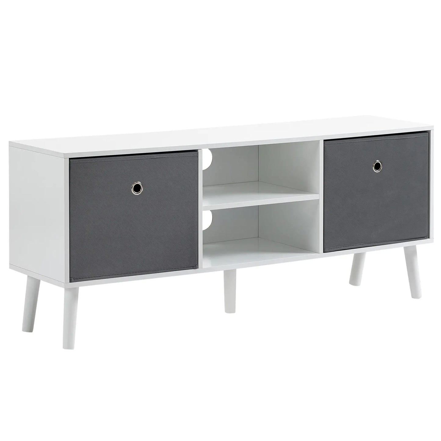 Modern TV Stand with Foldable Drawers, Shelves, White TV Stands White, Grey at Gallery Canada