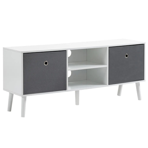 Modern TV Stand with Foldable Drawers, Shelves, White