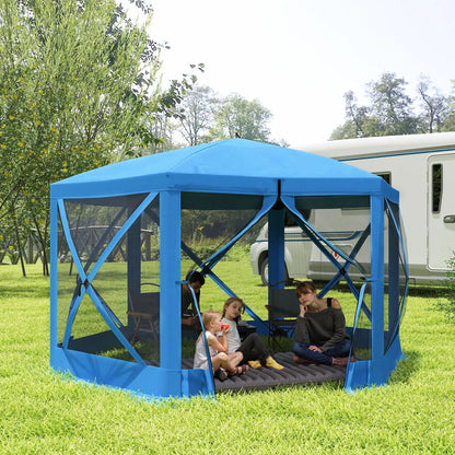 12' x 12' Hexagon Pop Up Screen Tent, Camping Shelter With Mesh Sidewalls, Carry Bag, Blue Pop Up Canopies at Gallery Canada