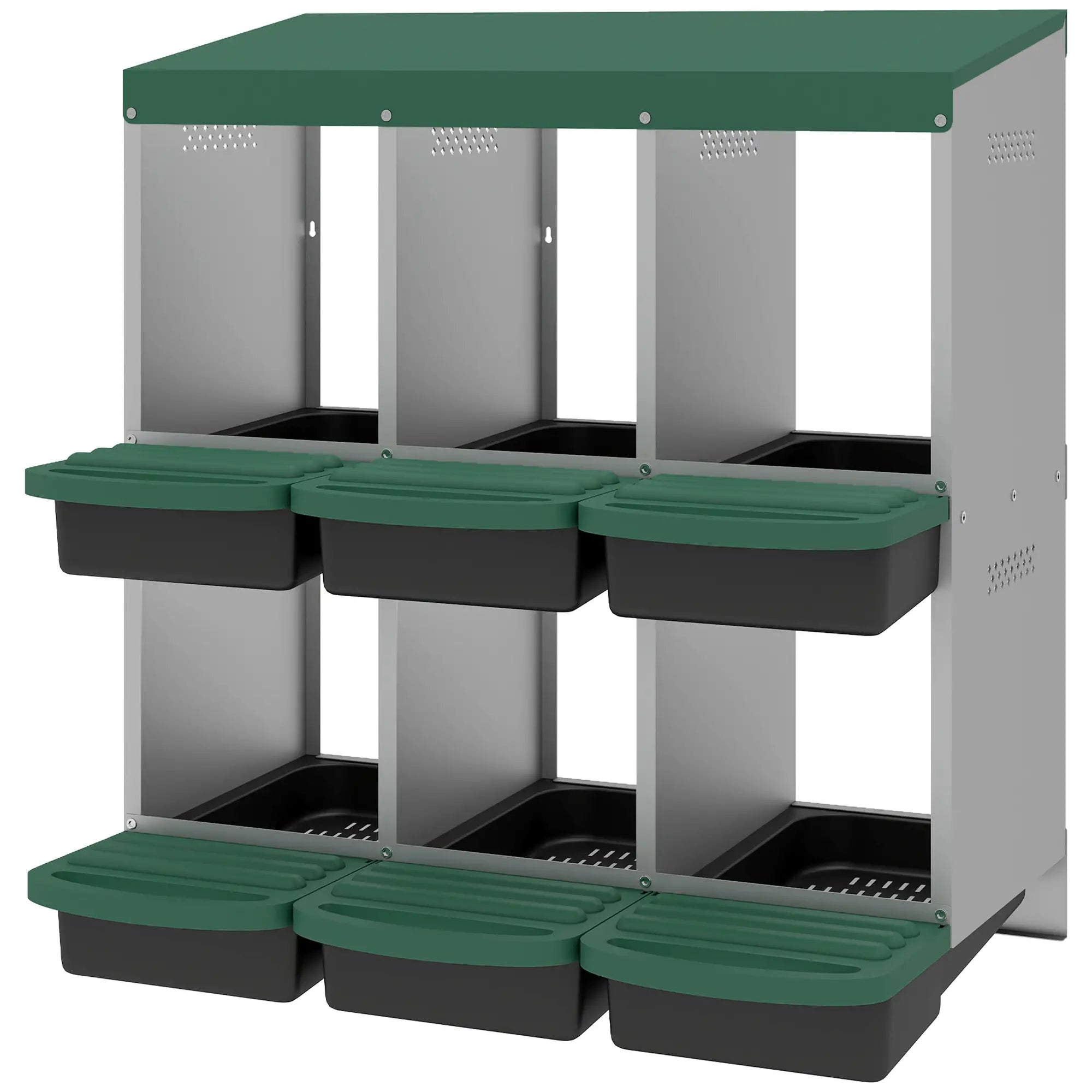 Chicken Nesting Boxes, 6 Compartment Metal Nesting Boxes for Chicken Coop, Egg Laying Boxes with Lid Cover Chicken Coops Silver, Green, Black at Gallery Canada