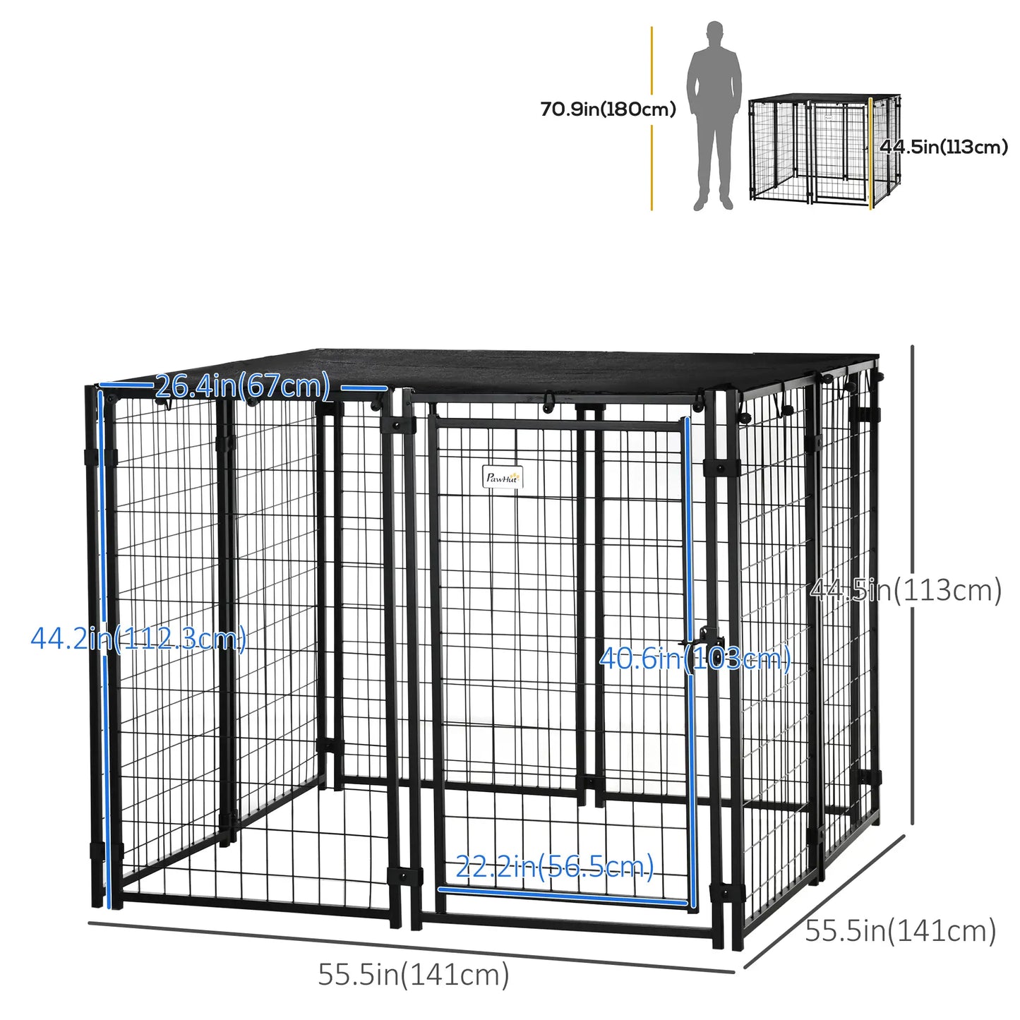 Outdoor Dog Kennel, Lockable Pet Playpen with Cover, Black Houses, Kennels & Pens at Gallery Canada