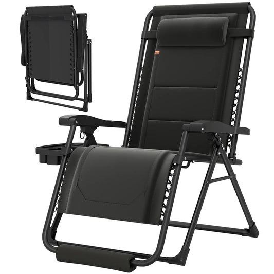 Zero Gravity Chair, Reclining Outdoor Lounger, 400 LBS Capacity, Black Lounger Chairs Black at Gallery Canada