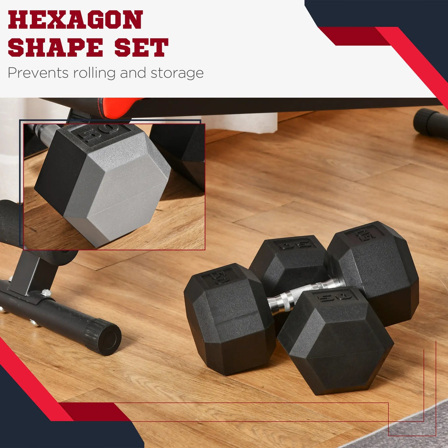 2 x 50lbs Hex Dumbbell Set, Rubber Weights, Non-Slip Handles, Anti-Roll Dumbbells & Barbells at Gallery Canada