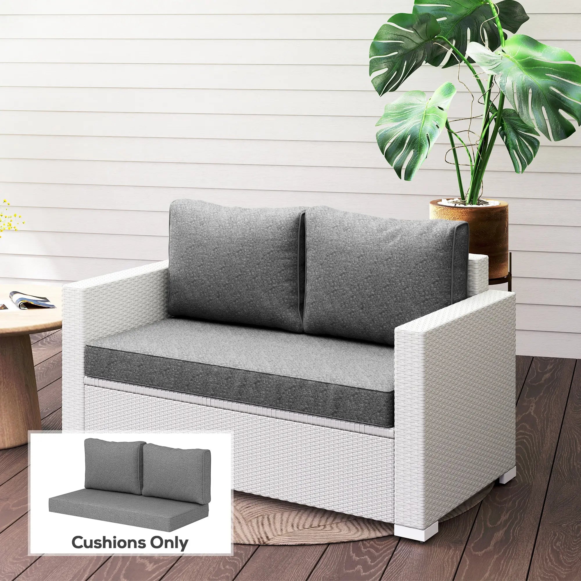2 Seater Outdoor Cushions With Backrest, Loveseat Sofa Cushions, Grey Patio Chair Cushions at Gallery Canada