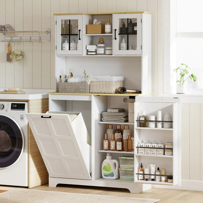 Kitchen Pantry Cabinet, 7 Gallon Trash Can, Adjustable Shelves, White Kitchen Pantry Cabinets at Gallery Canada