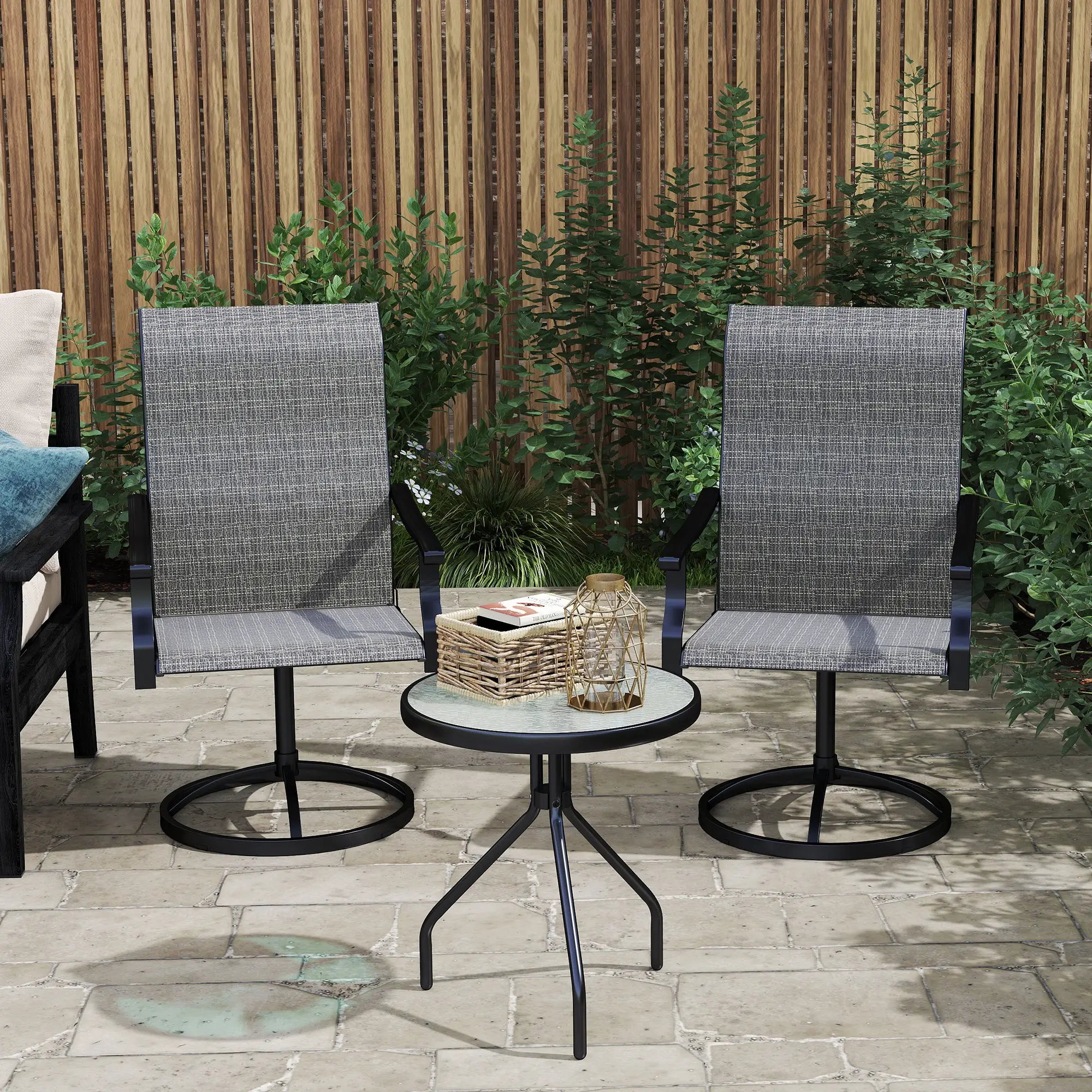 Outdoor Swivel Dining Chairs Set of 2, High Back, All Weather Mesh, Grey Patio Chairs at Gallery Canada