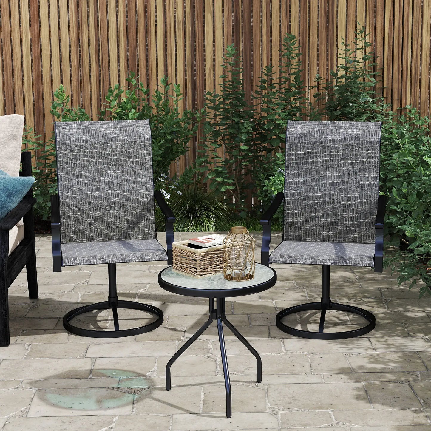 Outdoor Swivel Dining Chairs Set of 2, High Back, All Weather Mesh, Grey Patio Chairs at Gallery Canada