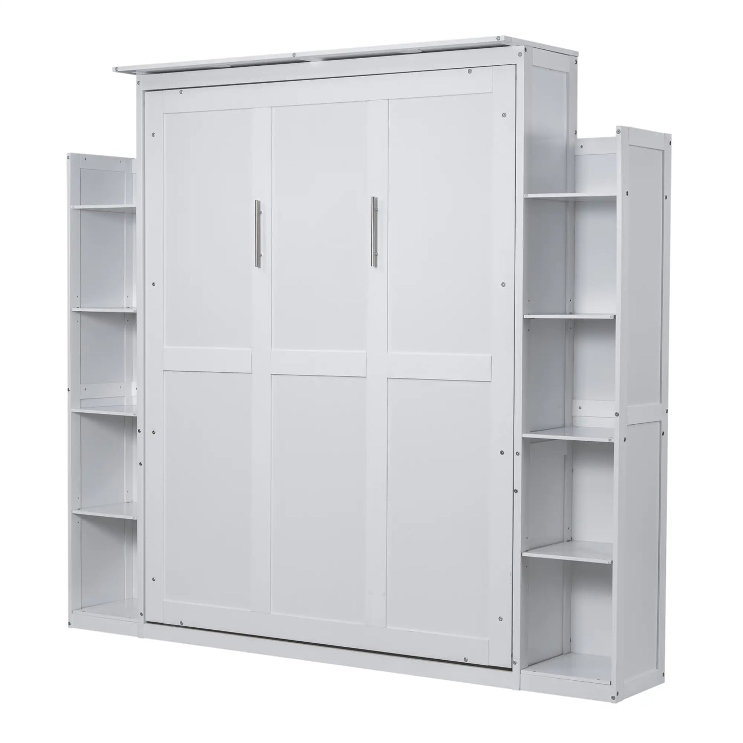 Murphy Bed with Shelves, LED Lights, 97.5" L x 84.5" W x 88.5" H, White Bed Frames at Gallery Canada