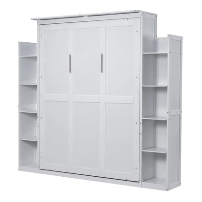 Murphy Bed with Shelves, LED Lights, 97.5" L x 84.5" W x 88.5" H, White Bed Frames at Gallery Canada