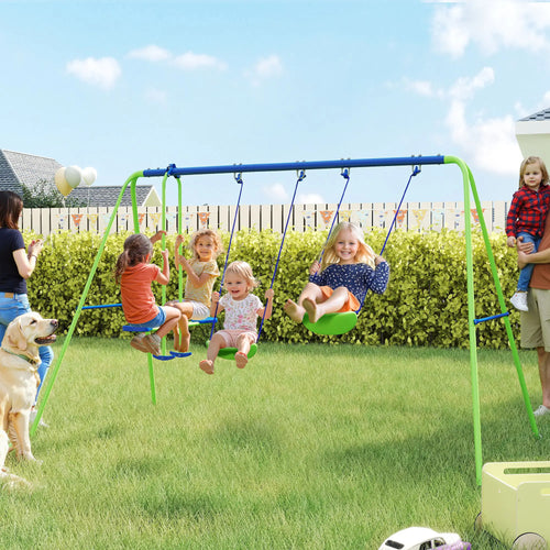 3 in 1 Metal Swing Set, Double Swings, Glider, Green