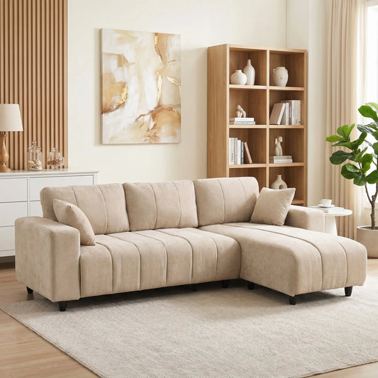 3-Seater L-Shape Sectional Sofa with Chaise, Spring Cushion, Pillows, Beige L Shaped Couchs Beige at Gallery Canada