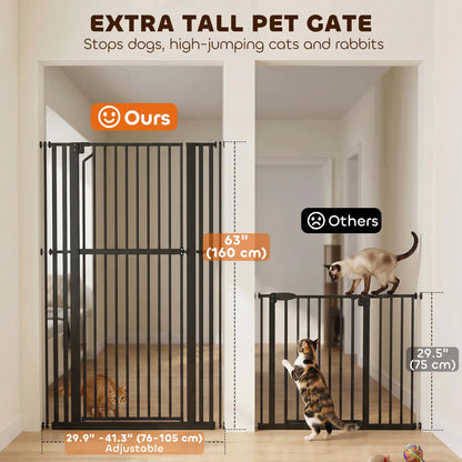 63" Extra Tall Pet Gate, 30-41" Wide Adjustable, Pressure Mounted