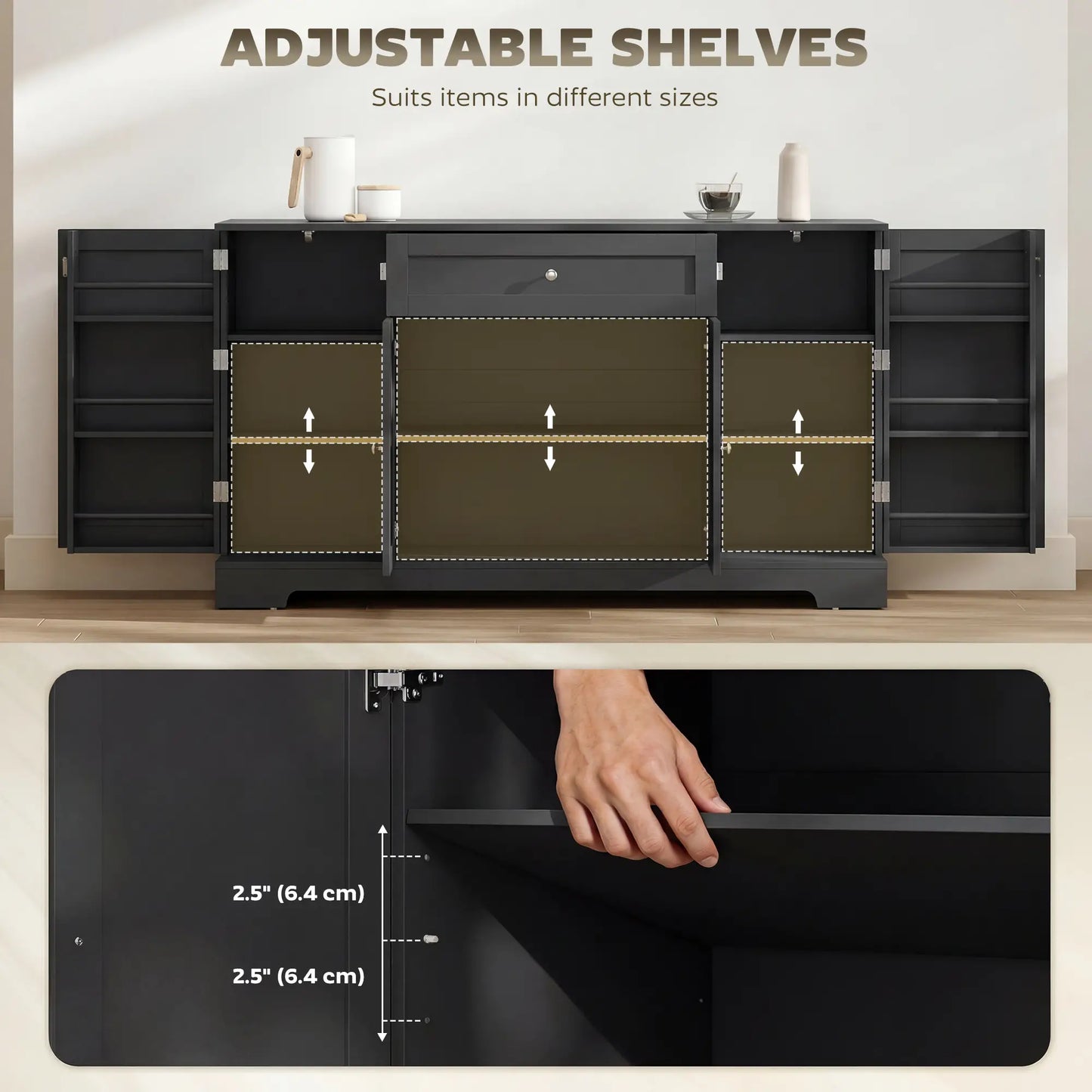 55" Kitchen Cabinet With Drawer, Adjustable Shelves, Black Bar Cabinets at Gallery Canada
