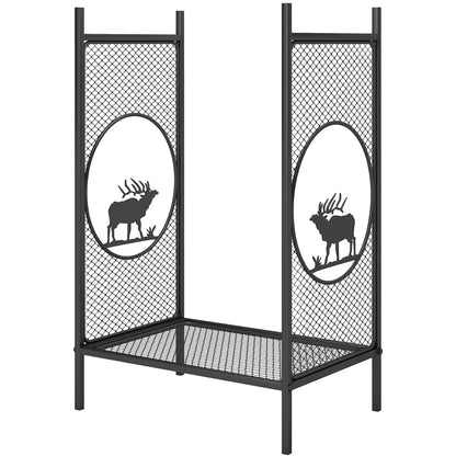 Firewood Rack Outdoor, 19" Heavy Duty Metal Log Holder with Mesh Sides Firewood Racks Black at Gallery Canada