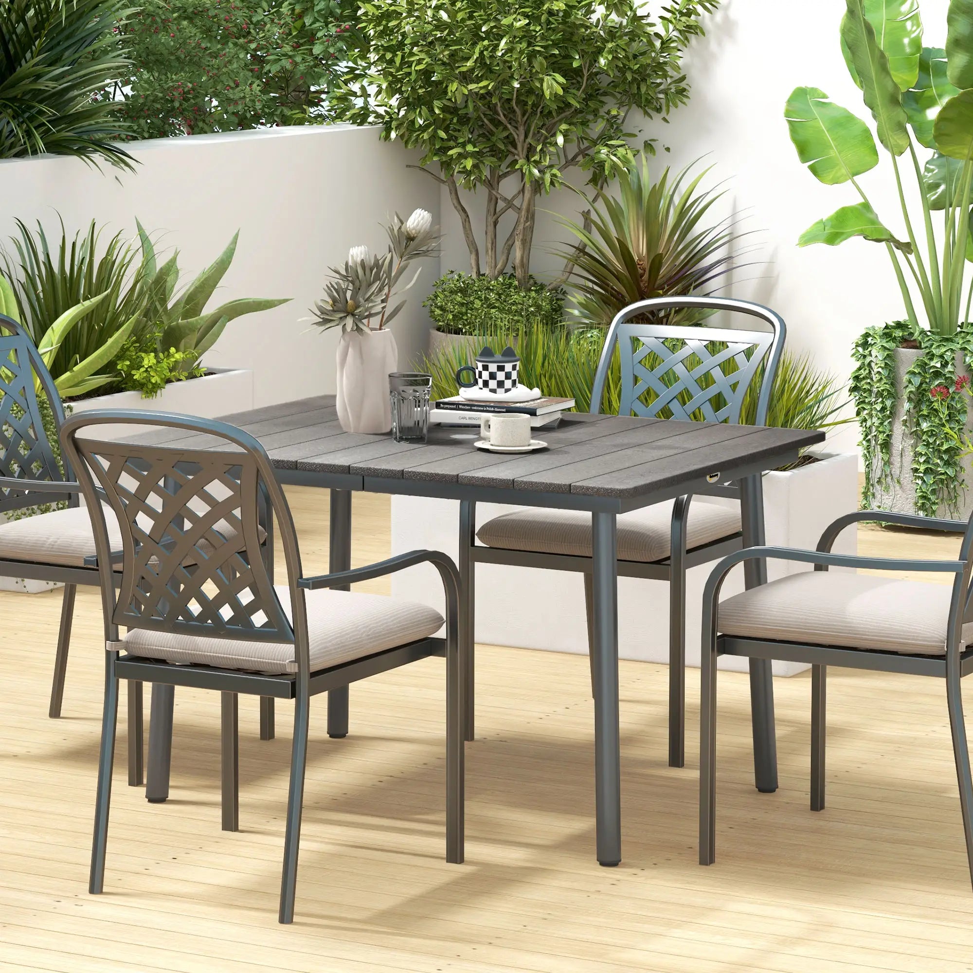 47 Outdoor Dining Table, Aluminium Frame, HDPE Top, Dark Grey Patio Dinning Tables at Gallery Canada