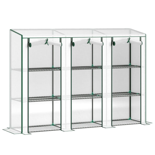 Lean-To Greenhouse, 3 Tier Shelves, 3 Roll-Up Doors, White