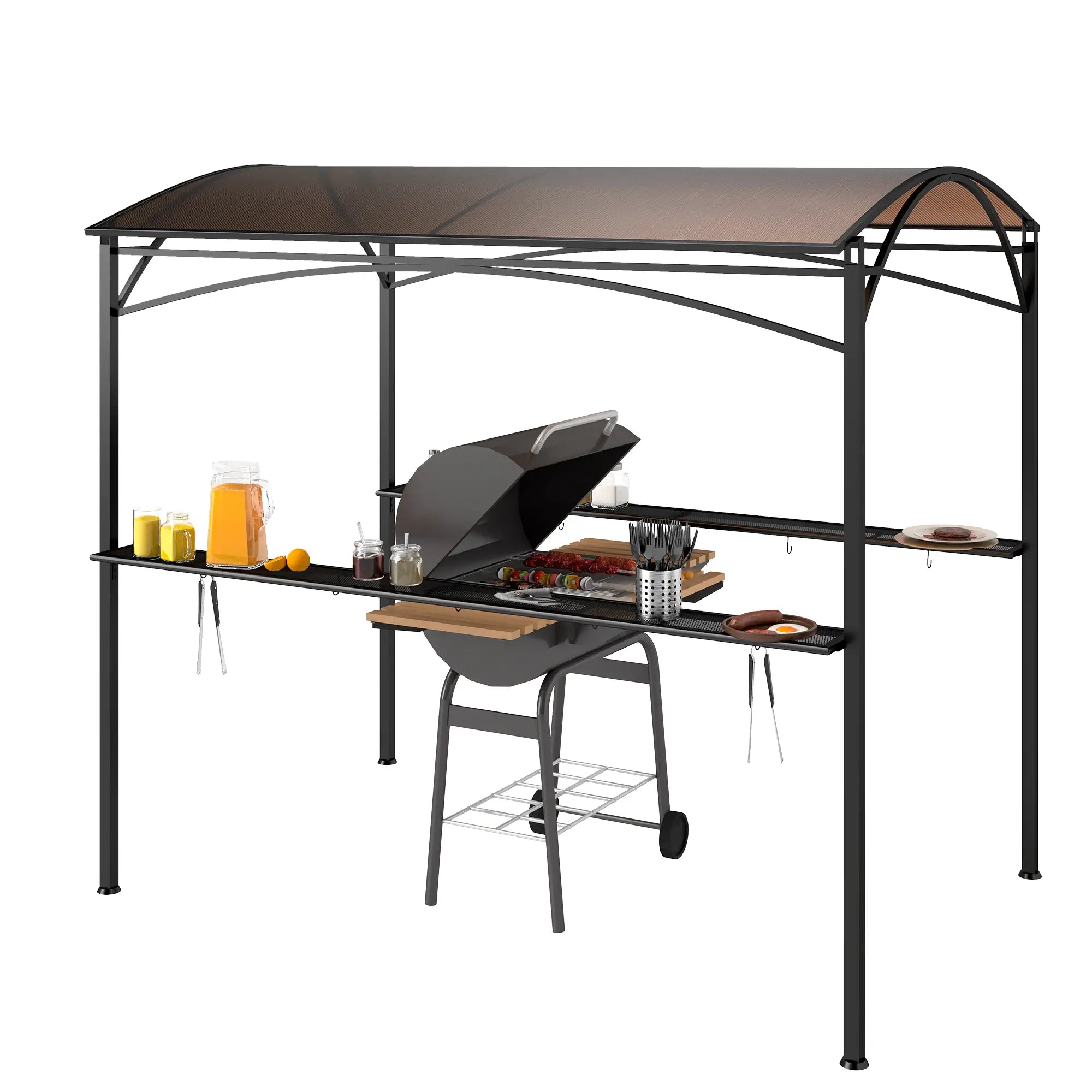 8' x 5' Hardtop Grill Gazebo, PC Board Roof, 2 Shelves, 10 Hooks BBQ Grill Gazebos at Gallery Canada