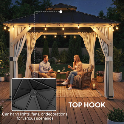 10' x 10' Hardtop Gazebo, Steel Roof, Wood Patio, Light Grey Gazebos at Gallery Canada