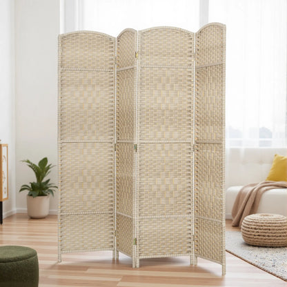 6 Ft Tall Folding Room Divider, 4 Panel Privacy Screen, Light Oak