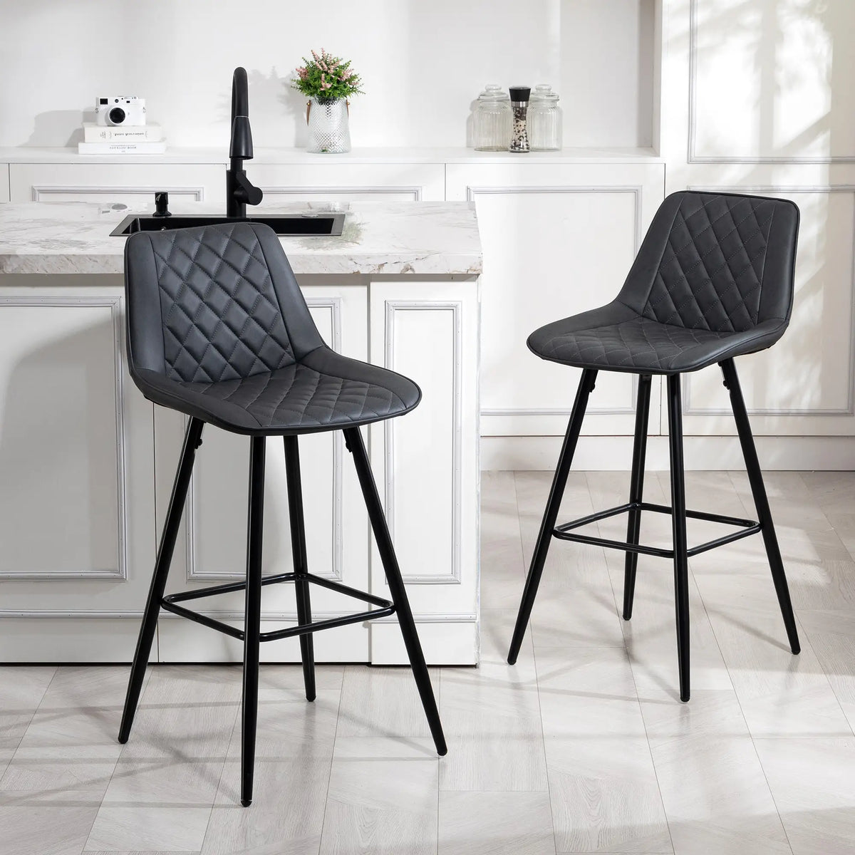 PU Leather Counter Height Bar Chairs Set of 2, 27.75" Bar Stools, Black Bar Stools at Gallery Canada