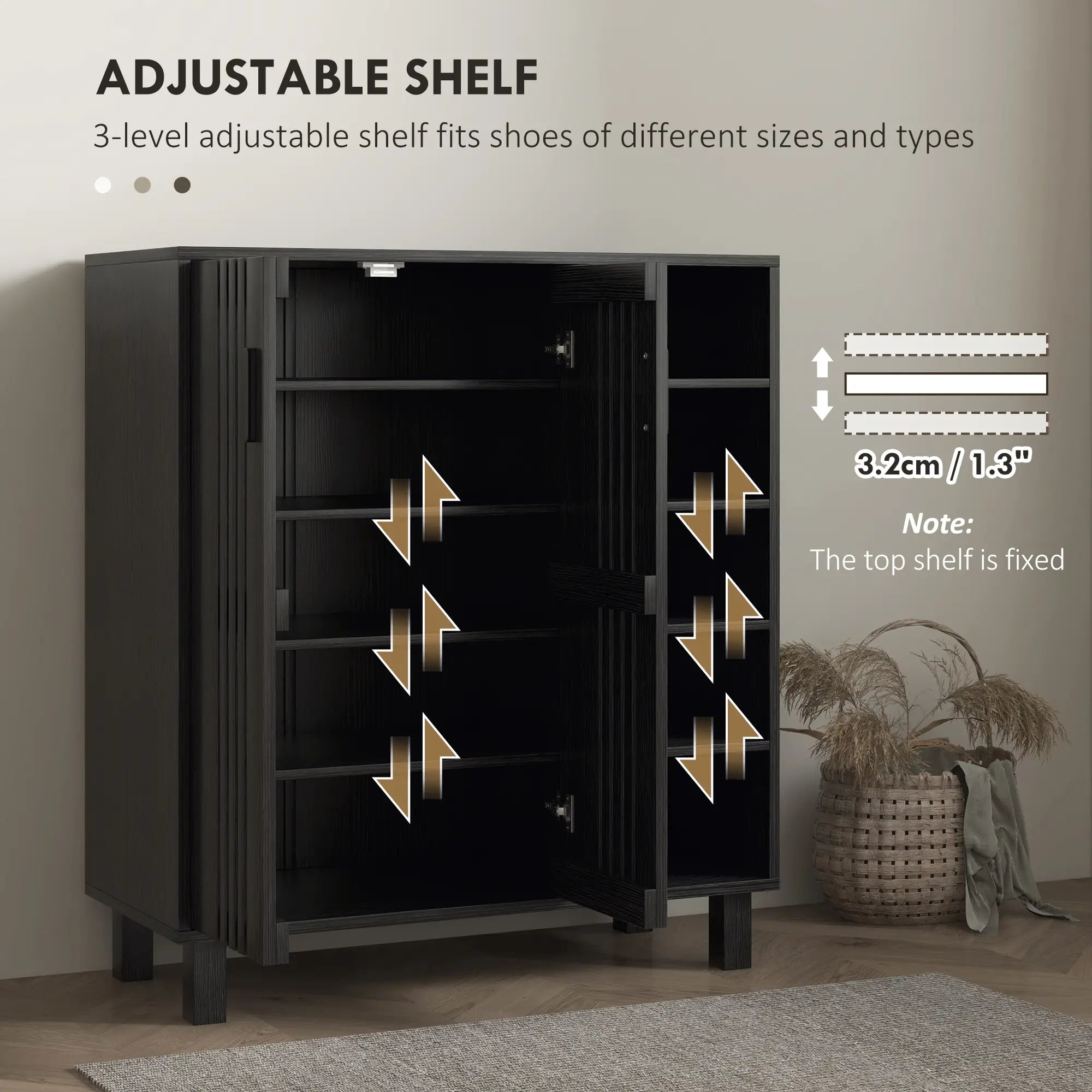 Double Door Shoe Storage, Open Shelves, 17 Pair Organizer, Black Shoe Storage Cabinets & Racks at Gallery Canada