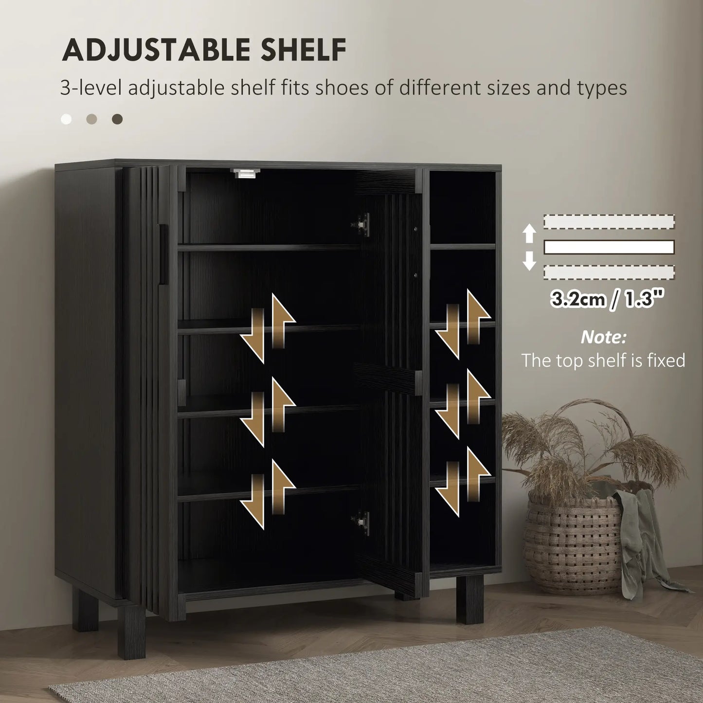 Double Door Shoe Storage, Open Shelves, 17 Pair Organizer, Black Shoe Storage Cabinets & Racks at Gallery Canada