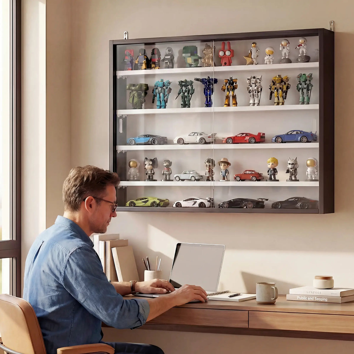 5-Tier Glass Display Cabinet, 2 Doors, 4 Adjustable Shelves, Black Display Bookshelves at Gallery Canada