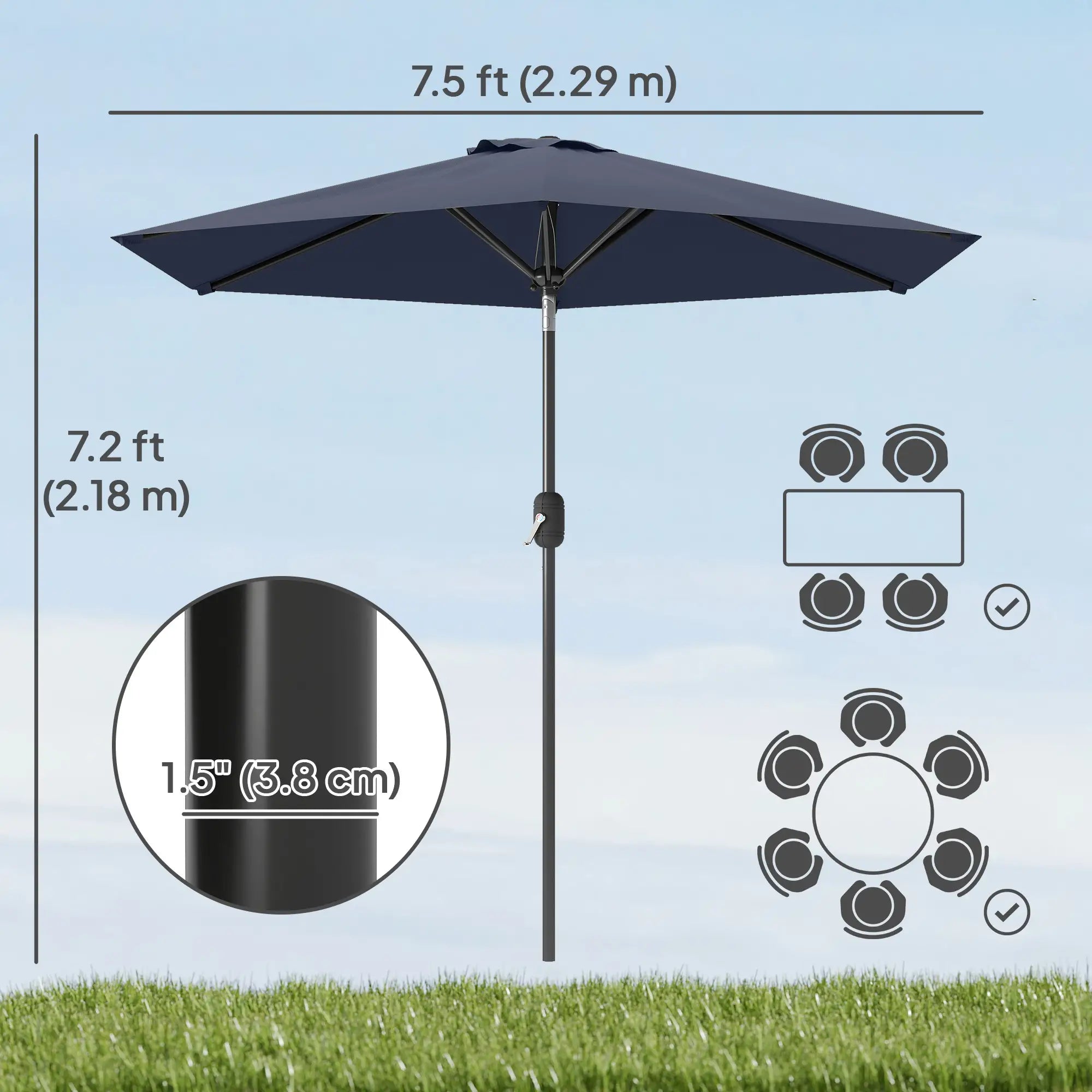 Patio Sun Umbrella, Outdoor Parasol, 6 Ribs, Blue Sun Umbrellas at Gallery Canada