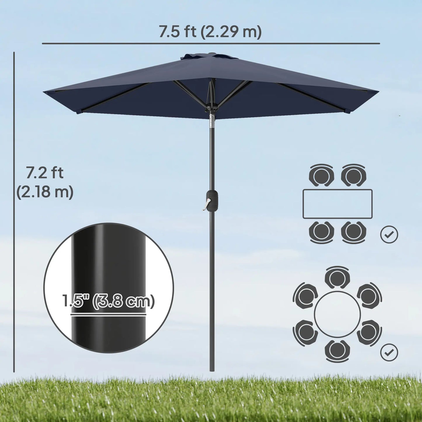 Patio Sun Umbrella, Outdoor Parasol, 6 Ribs, Blue Sun Umbrellas at Gallery Canada