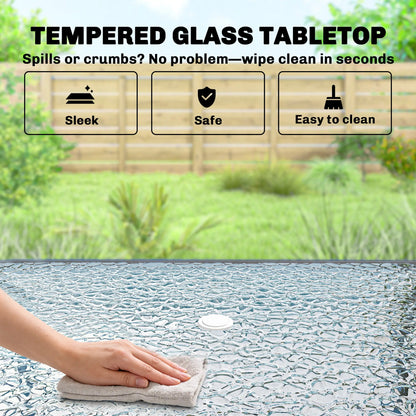 8 Piece Patio Table And Chairs Set, Tempered Glass Tabletop, Grey Outdoor Dining Sets at Gallery Canada