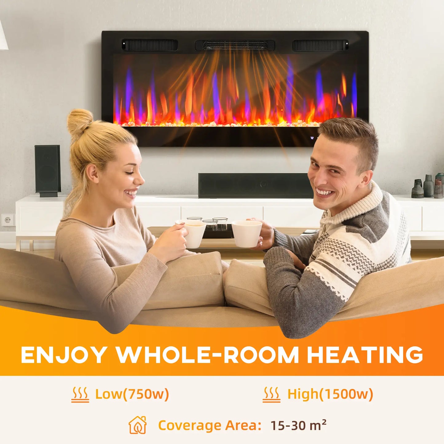 42 Inch Electric Fireplace, Freestanding, Wall Mounted, Eco Mode, Remote, 1500W Electric Fireplaces at Gallery Canada